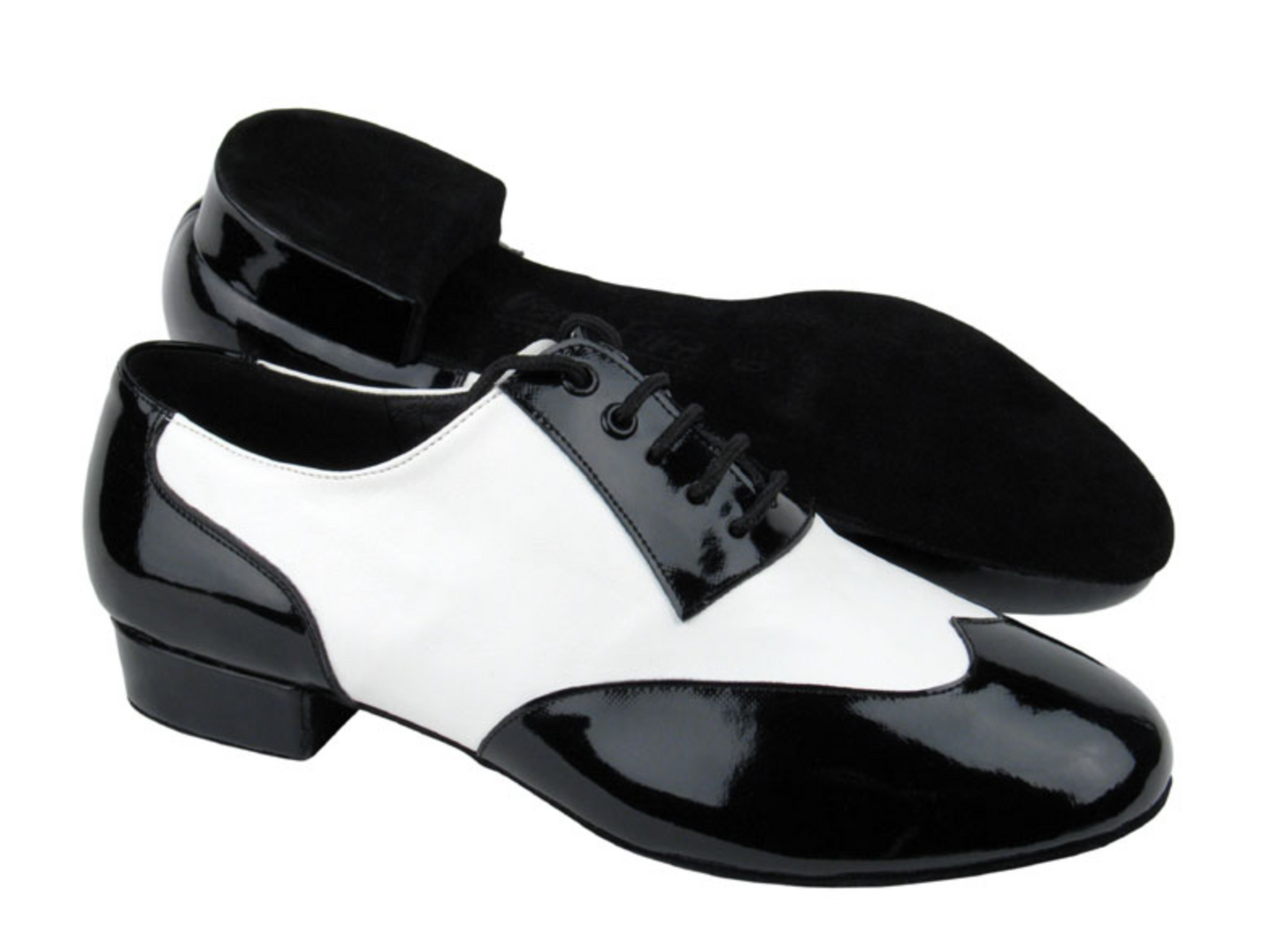 Zapato de salón hombre charol negro y cuero blanco