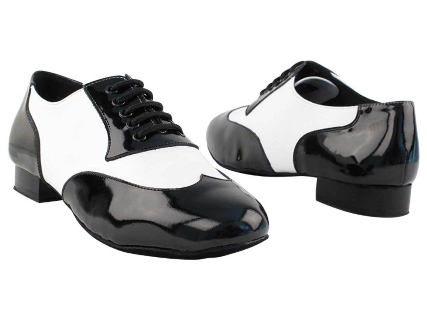 Zapato de salón hombre charol negro y cuero blanco