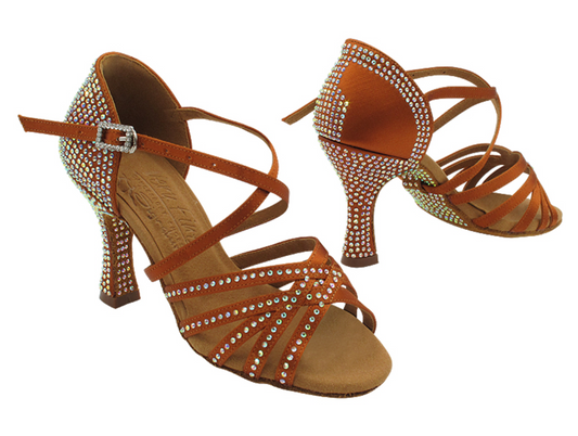 Zapatilla de salón adulto cristales satín bronceado cobre